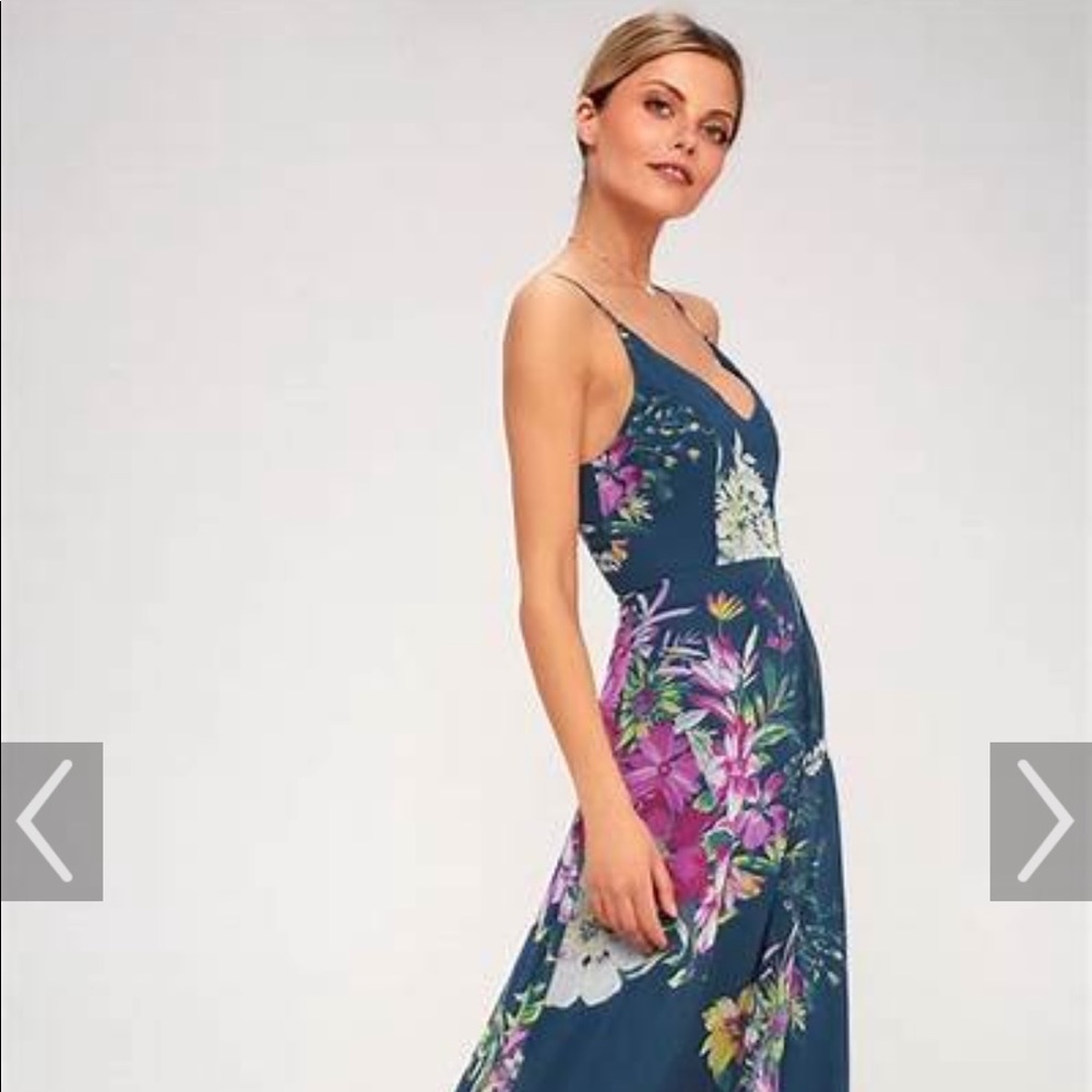 Lulus Passion Island Teal Blue Floral Print Maxi Dress